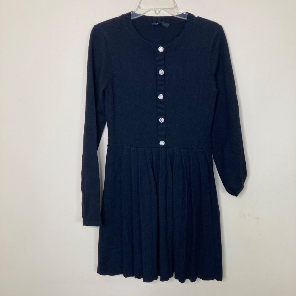 Lulus Beyond Sweet Black Pearl Pleated Mini Dress Knit Medium - Picture 1 of 8